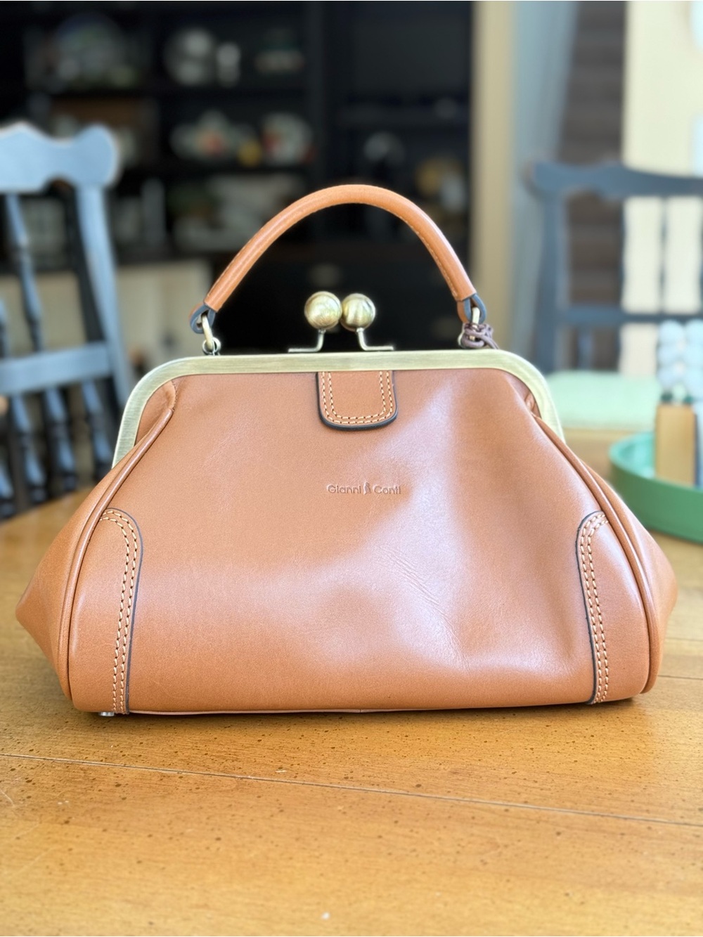 Gianni Conti Tan Leather Frame-Top Satchel